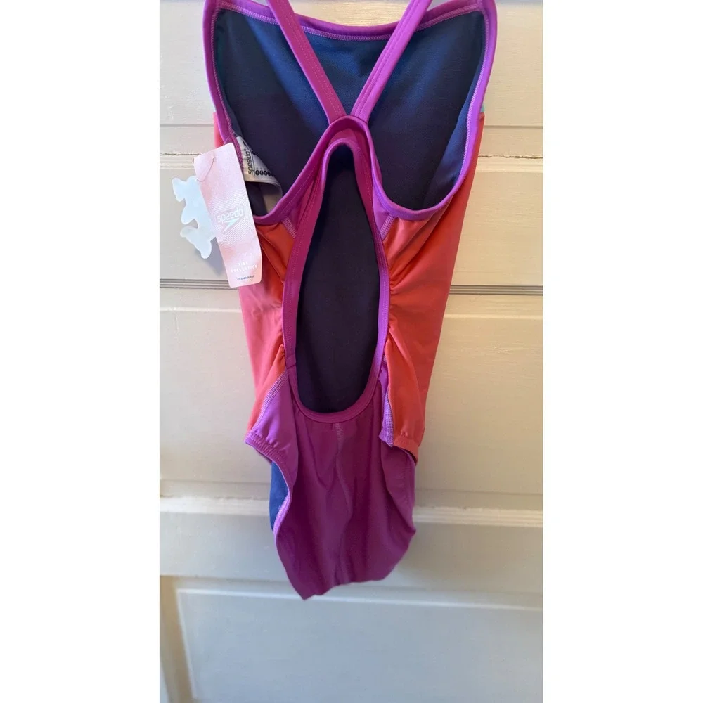 Speedo‎ Color Block One Piece Swimsuit Women Teal Pink Purple Athletic Swim 32